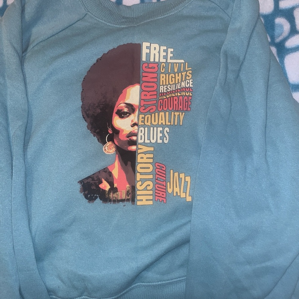 Blue Graphic Sweatshirt with Empowering Words